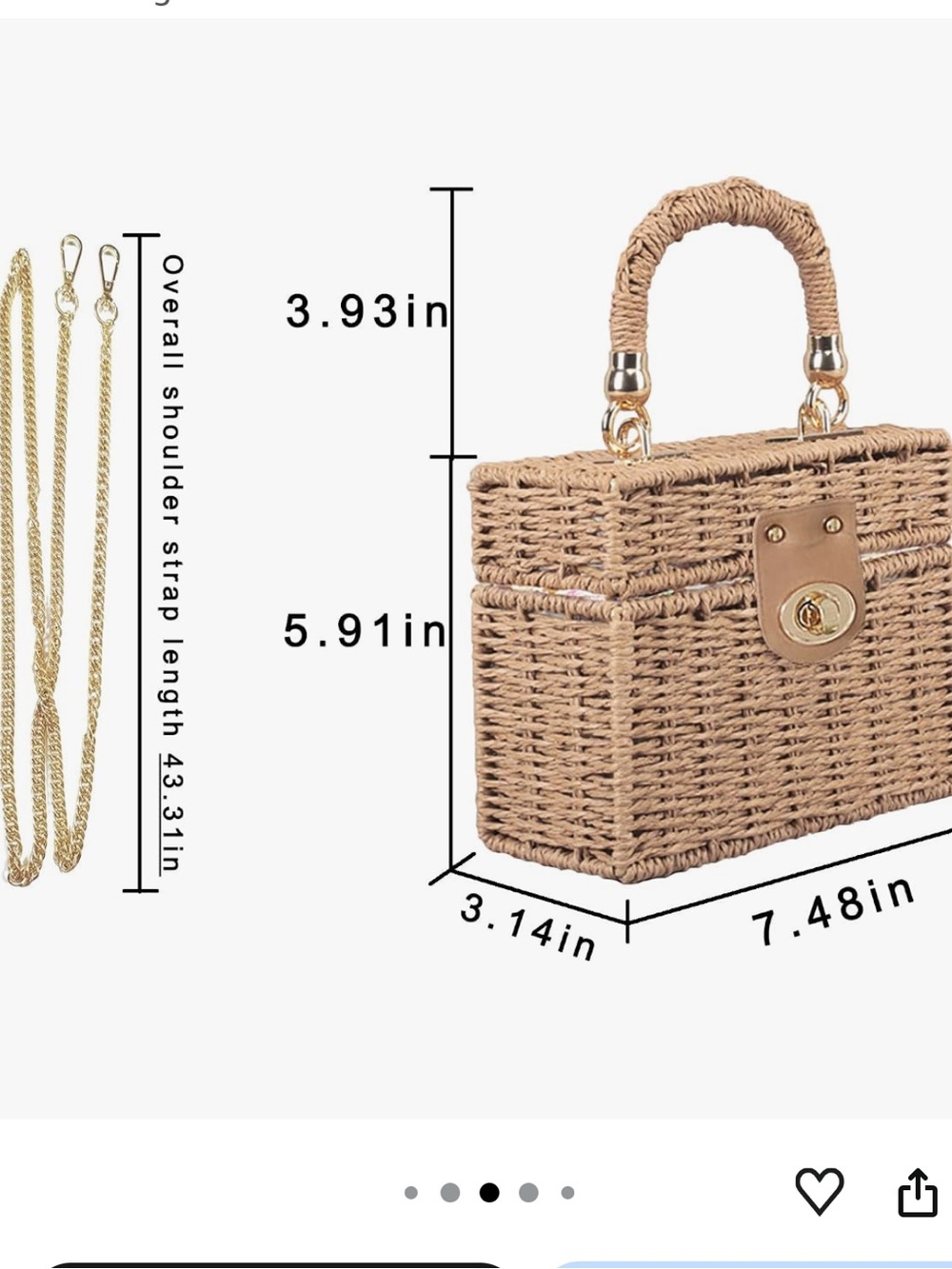 Straw Woven Basket Purse - Tan/Gold - Picture 2 of 6